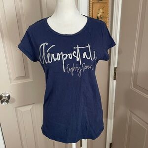 Aeropostale navy blue short sleeve round neck T-shirt silver glitter logo. XL.